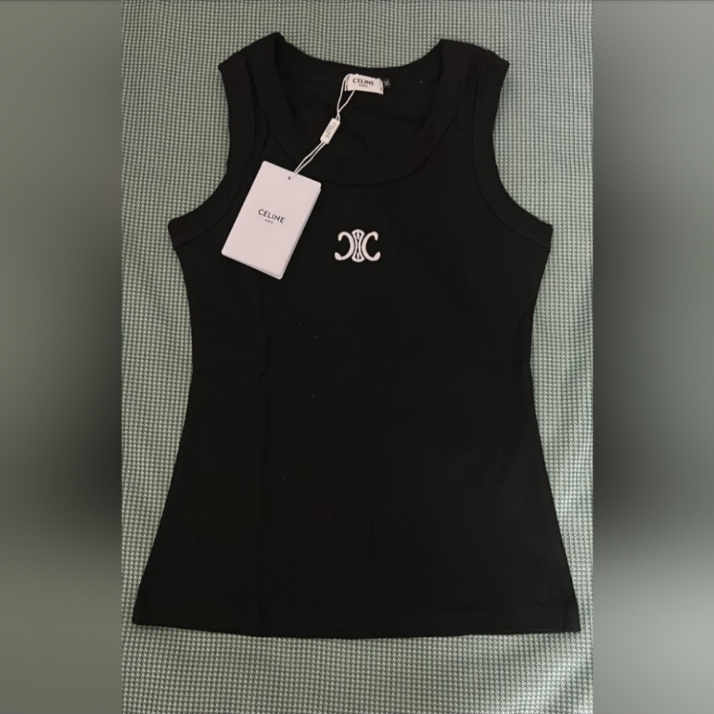 Celine Black Tank Top with Logo